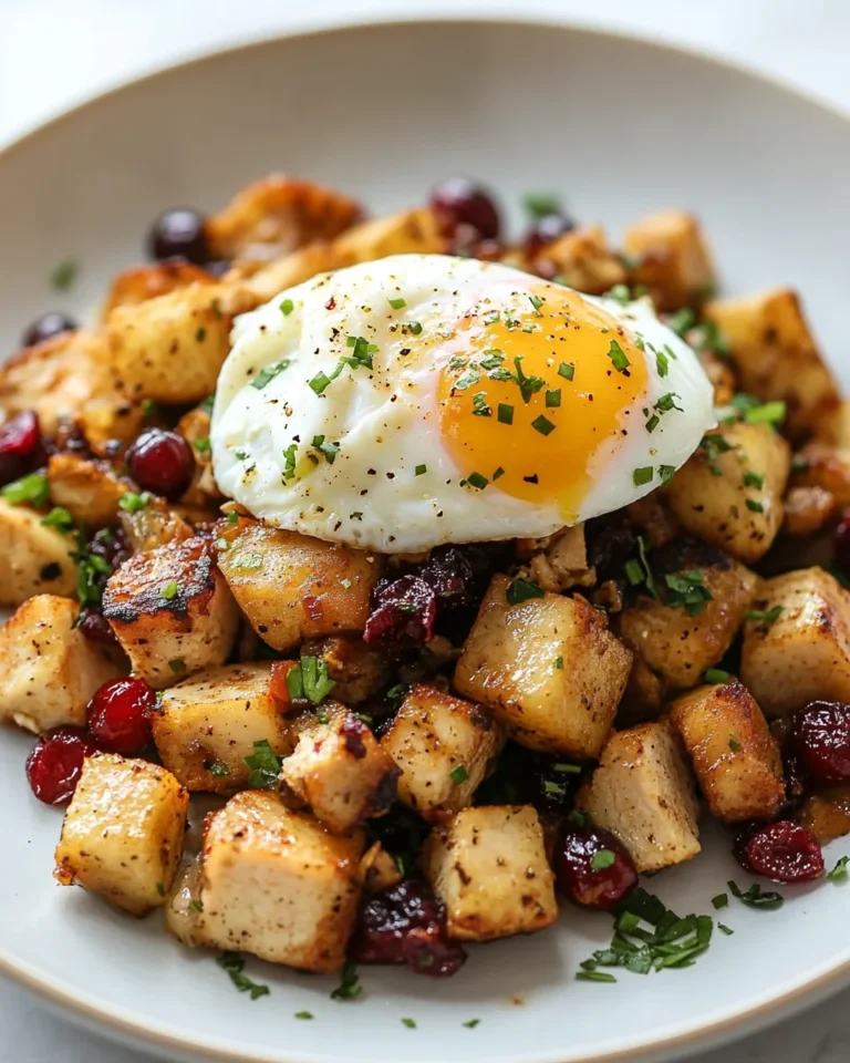 Easy Turkey Cranberry Hash with Poached Egg for a Cozy Weeknight Dinner