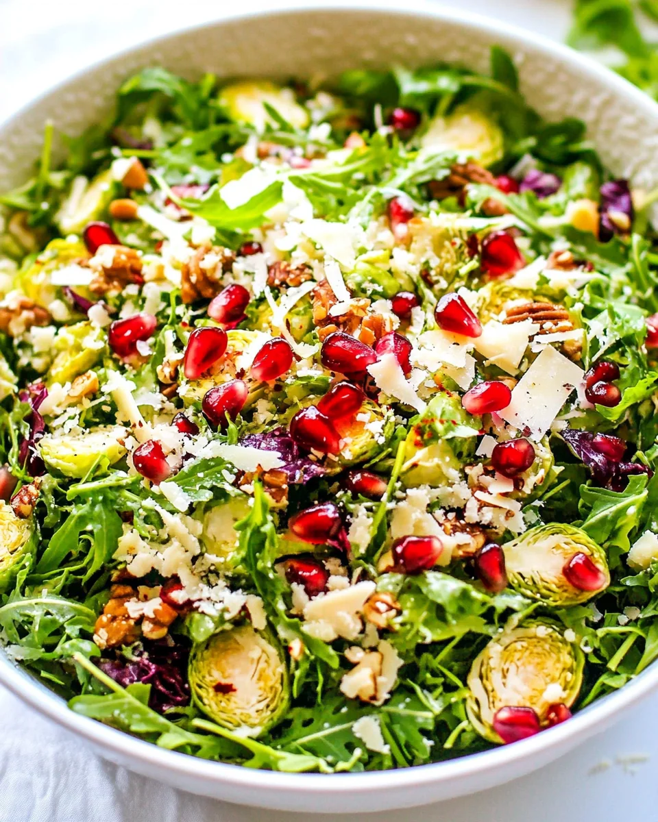 Fresh Brussels Sprouts Arugula Salad with Pomegranate and Parmesan - additional image