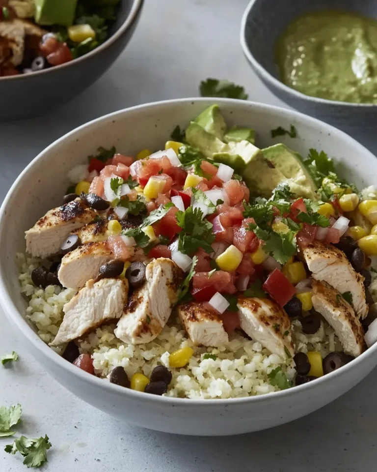 Simple Cauliflower Rice Chicken Burrito Bowls