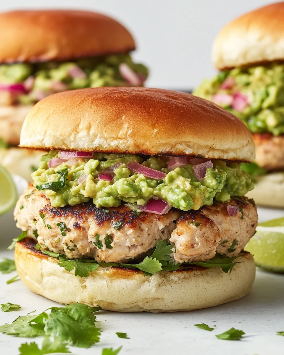 Savory Cheddar Jalapeno Chicken Burgers with Fresh Guacamole