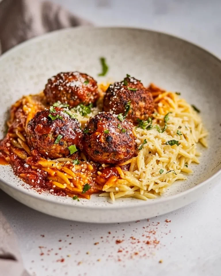 Creamy Chicken Meatballs with Fresh Orzo