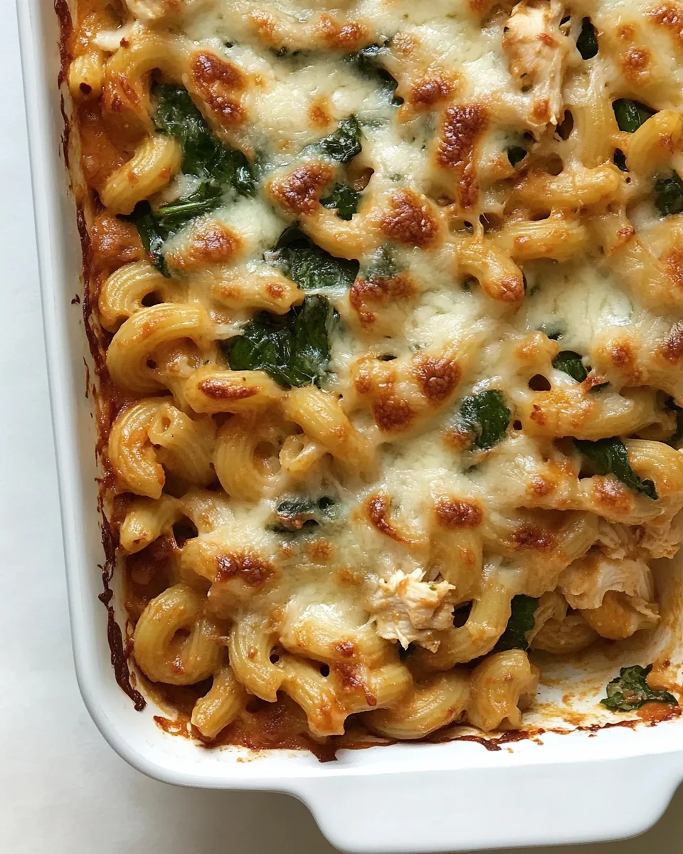 Creamy Cheesy Spinach Chicken Pasta Bake