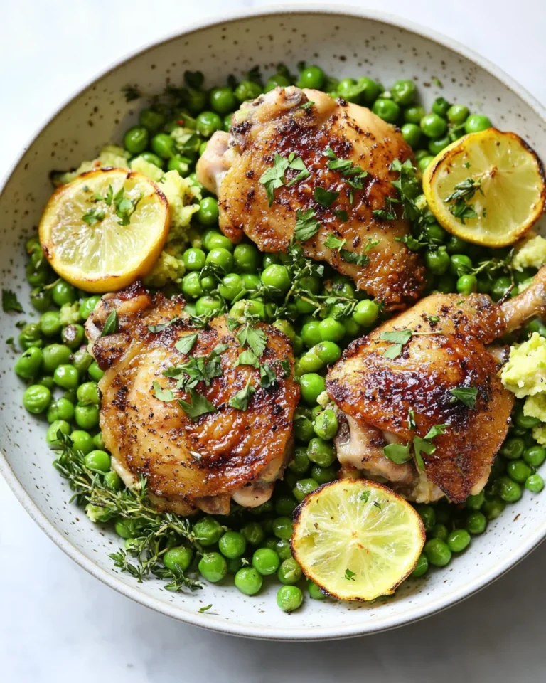 Crispy Chicken Thighs with Fresh Smashed Peas