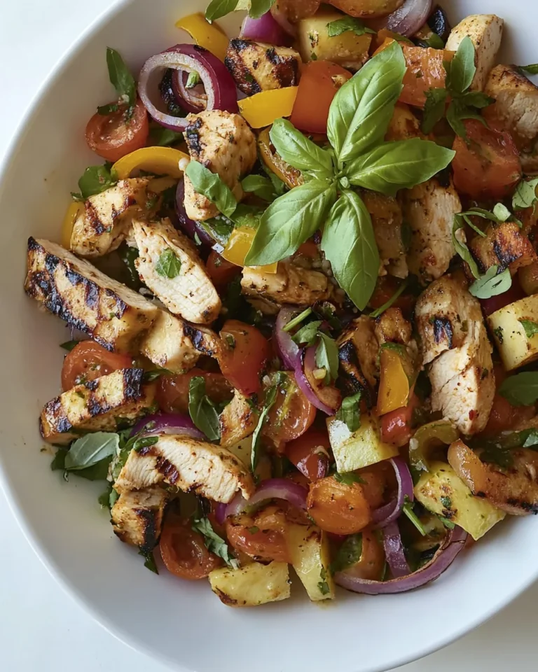 Grilled Chicken Panzanella Salad With Fresh Vegetables