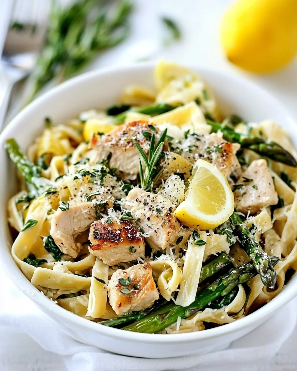 Lemon Rosemary Chicken Pasta with Fresh Asparagus and Spinach