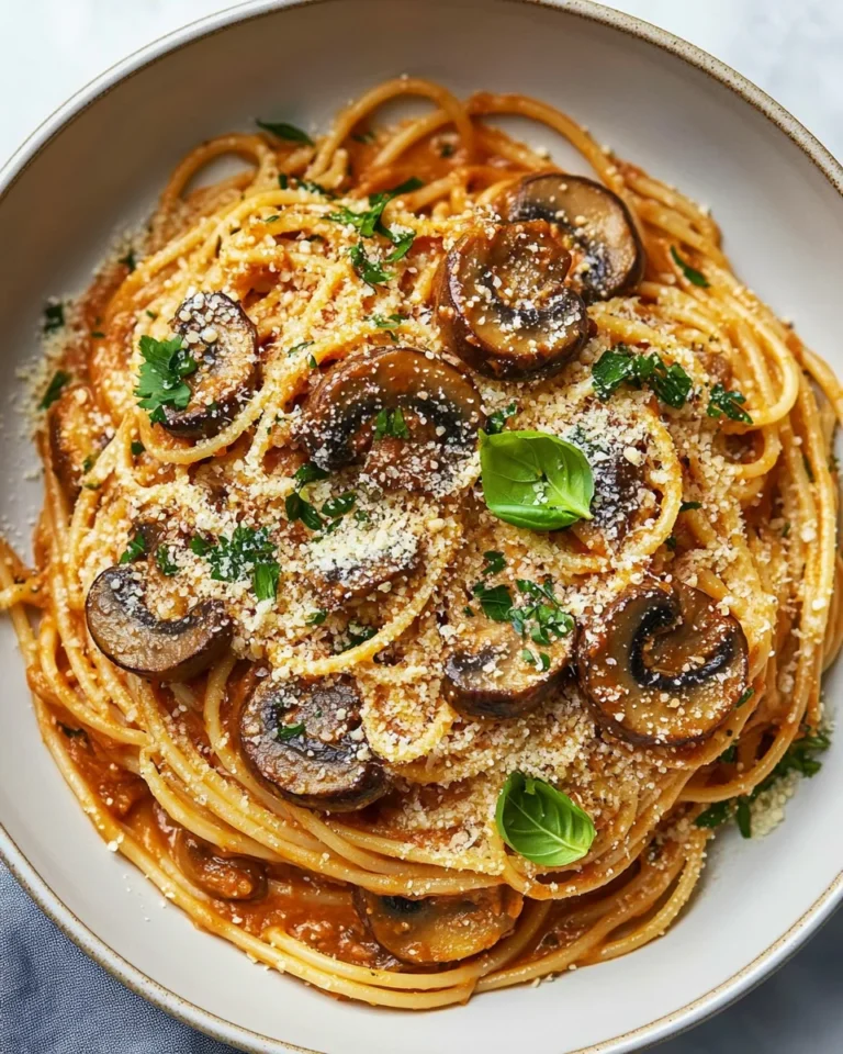 Creamy Roasted Red Pepper Pasta with Mushrooms
