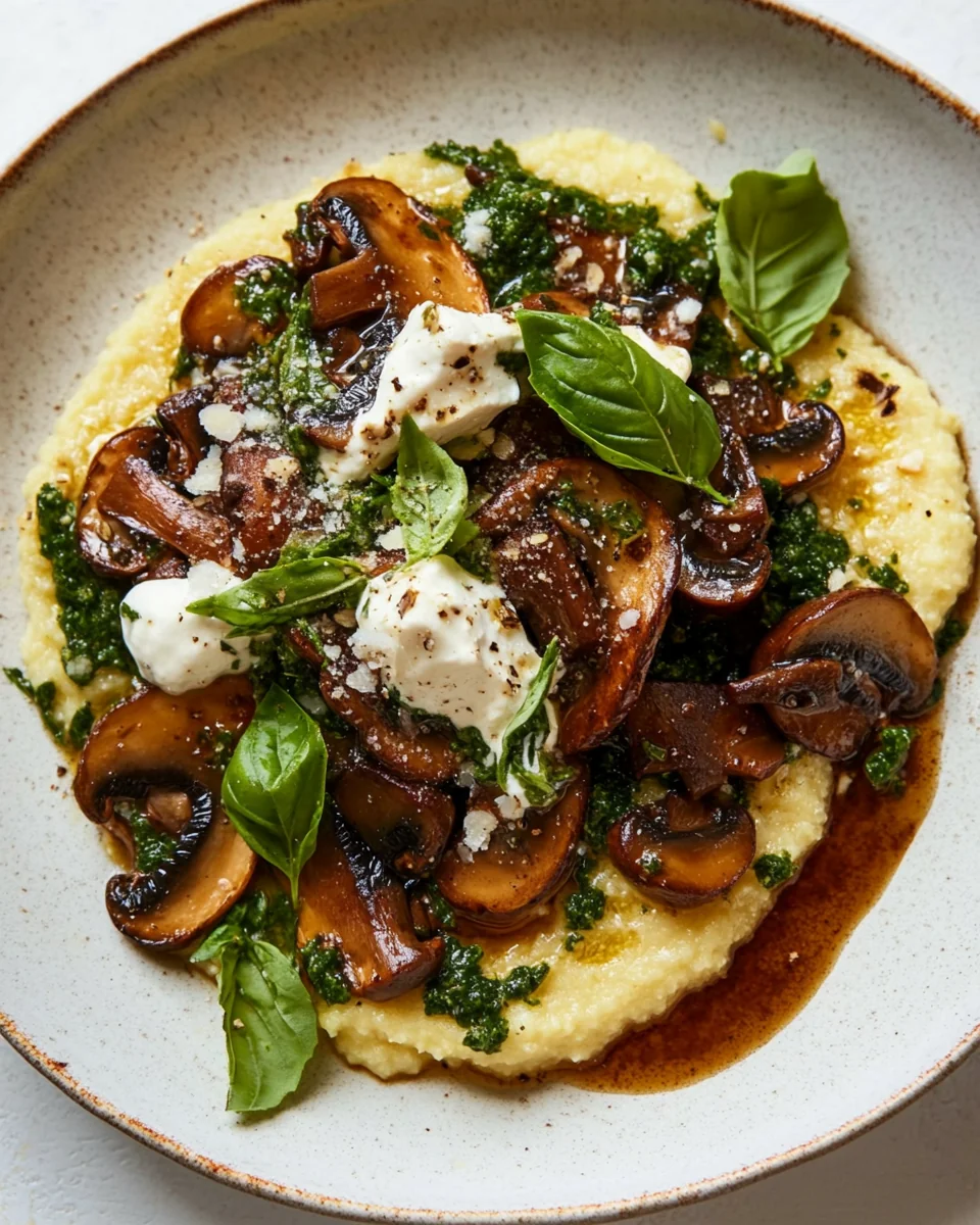 Spring Mushroom Polenta with Fresh Basil Vinaigrette - additional image