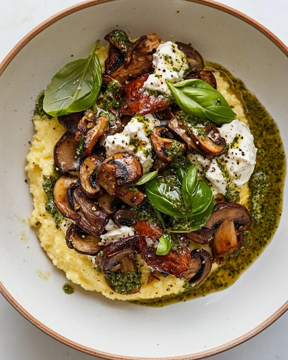 Spring Mushroom Polenta with Fresh Basil Vinaigrette - additional image