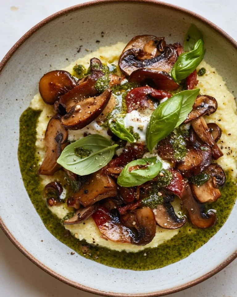Spring Mushroom Polenta with Fresh Basil Vinaigrette