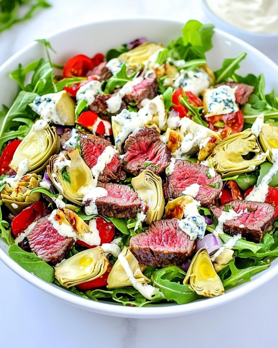 Fresh Steak Artichoke Salad With Creamy Blue Cheese Dressing - additional image