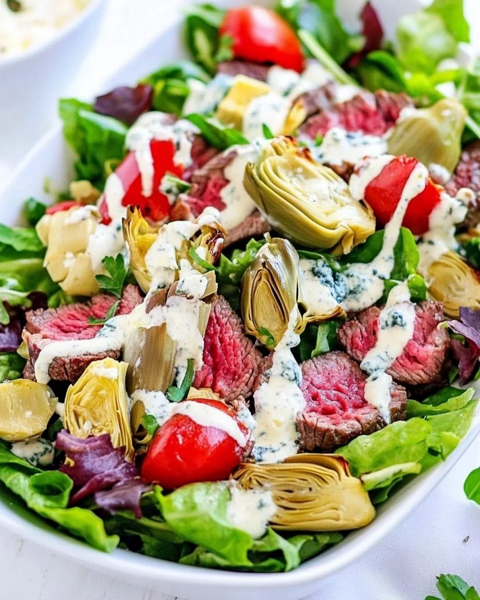 Fresh Steak Artichoke Salad With Creamy Blue Cheese Dressing - additional image