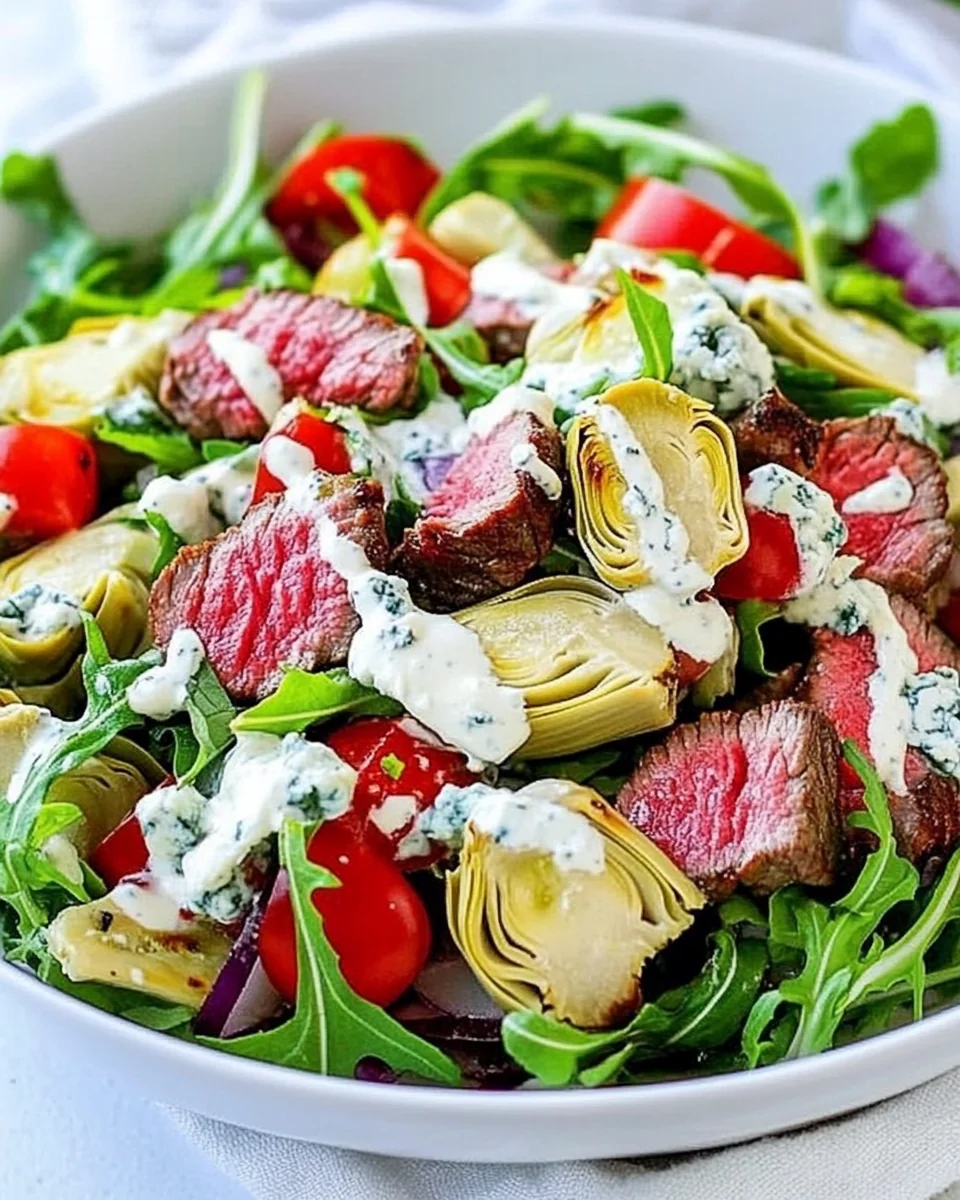 Fresh Steak Artichoke Salad With Creamy Blue Cheese Dressing - additional image