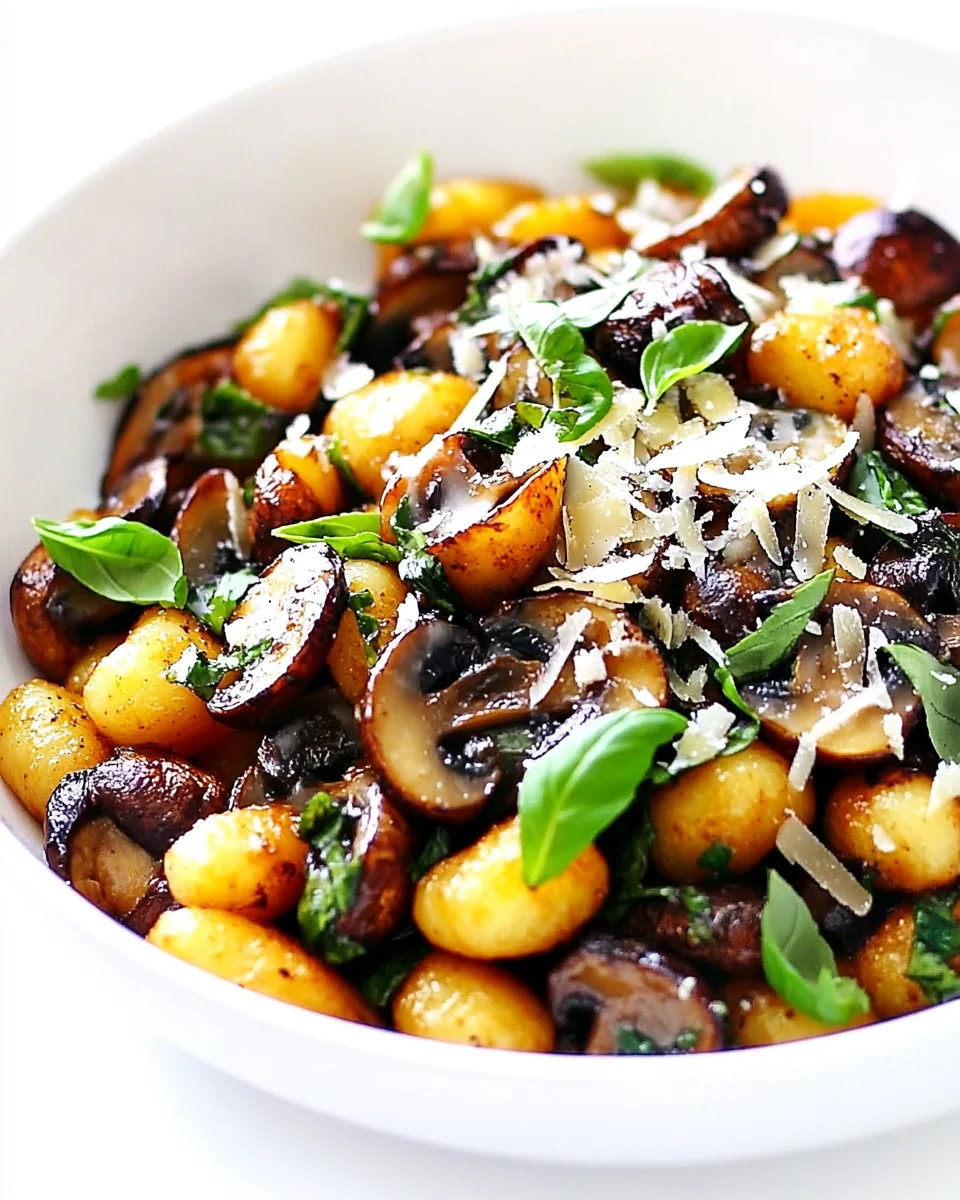 Toasted Gnocchi with Savory Mushrooms and Fresh Basil - additional image