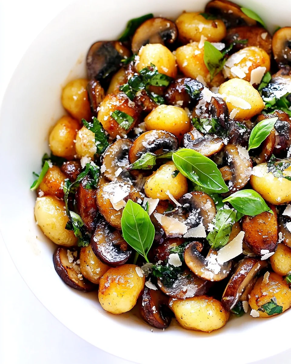 Toasted Gnocchi with Savory Mushrooms and Fresh Basil - additional image