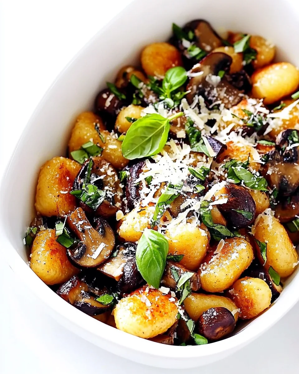 Toasted Gnocchi with Savory Mushrooms and Fresh Basil - additional image
