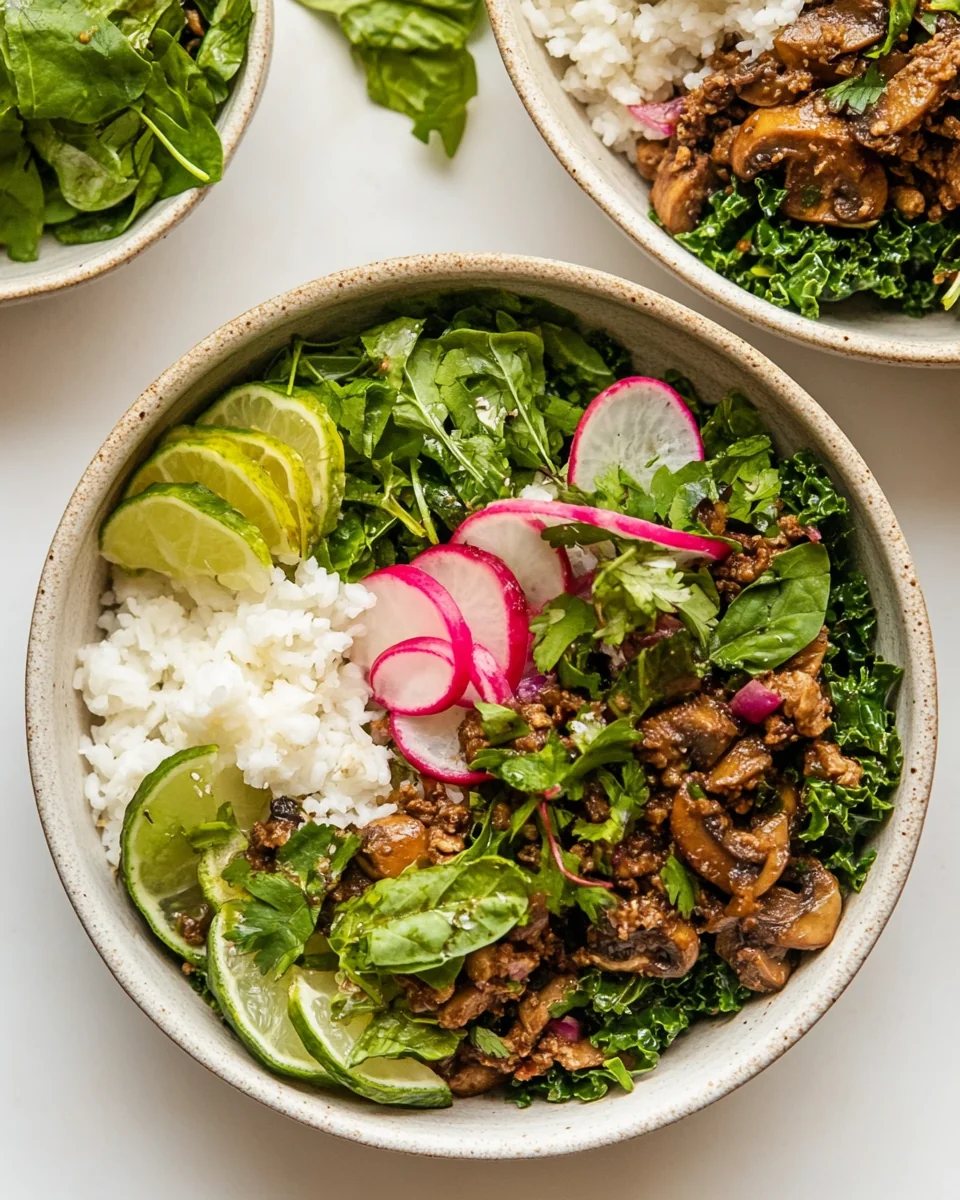 Savory Vegetarian Mushroom Kale Larb Bowls - additional image