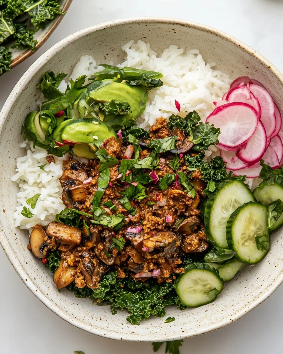 Savory Vegetarian Mushroom Kale Larb Bowls - additional image