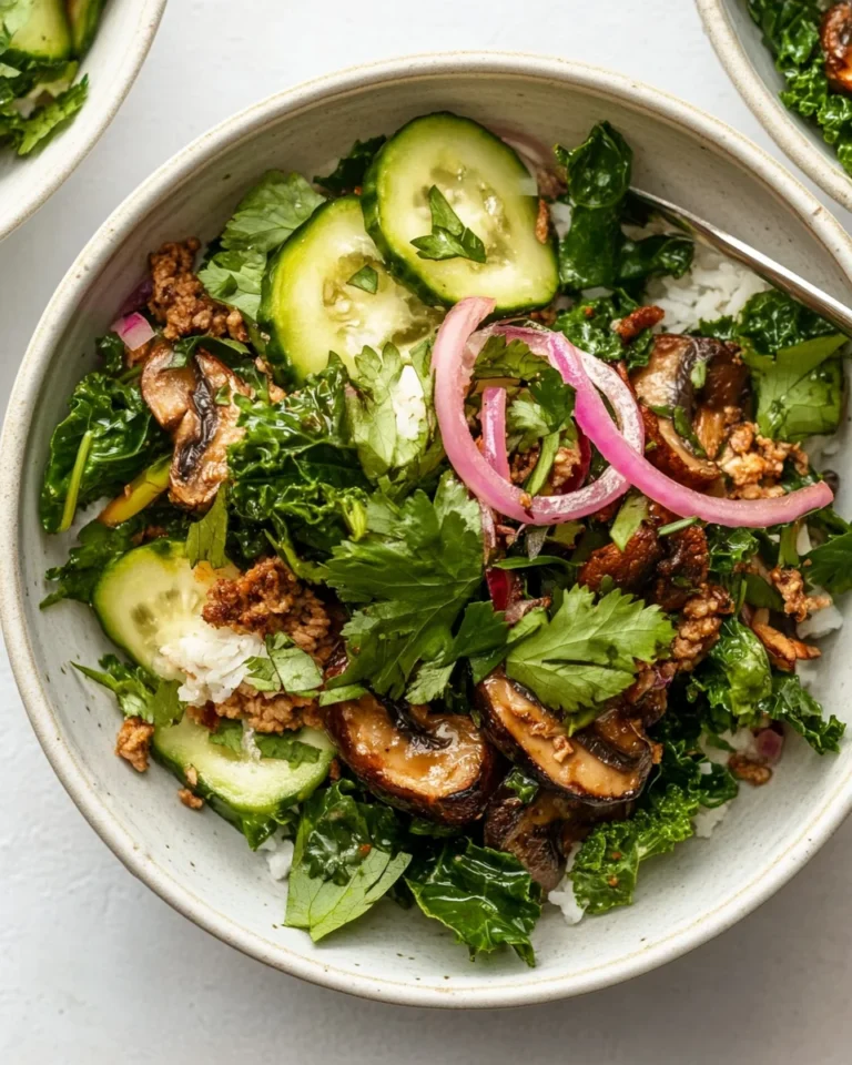 Savory Vegetarian Mushroom Kale Larb Bowls