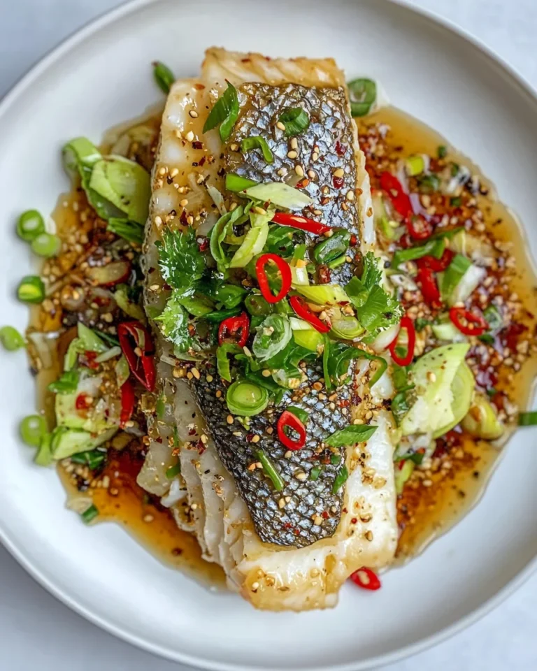 Crispy Sea Bass with Fresh Spring Onion and Ginger Oil