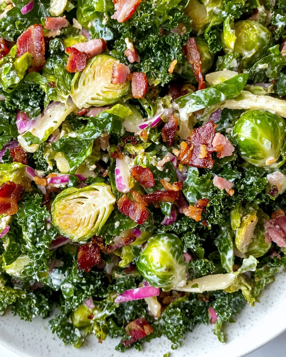 Fresh Kale and Brussels Sprouts Salad with Savory Dressing - additional image