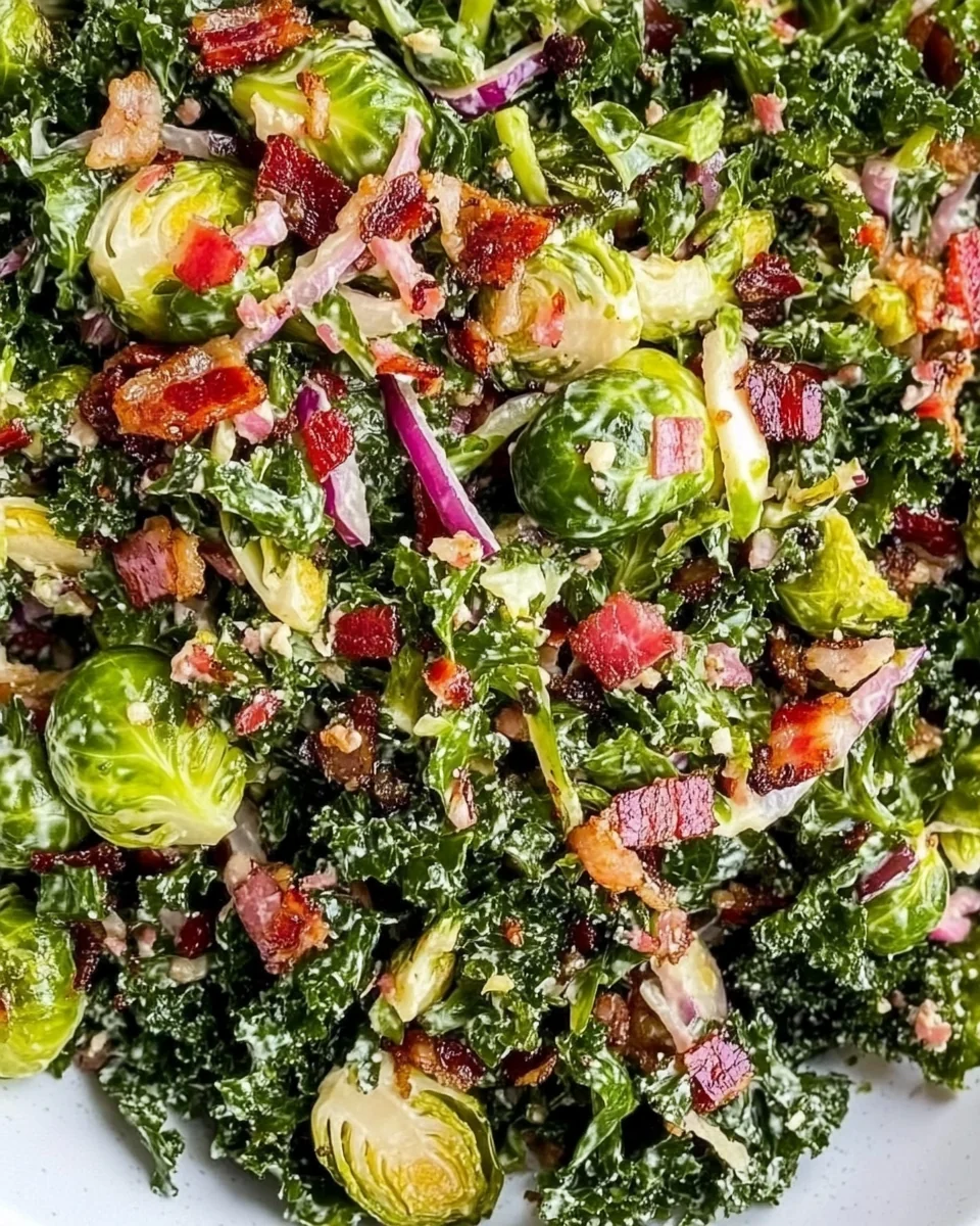 Fresh Kale and Brussels Sprouts Salad with Savory Dressing - additional image