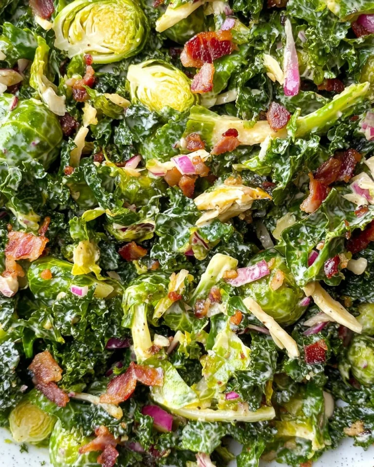 Fresh Kale and Brussels Sprouts Salad with Savory Dressing