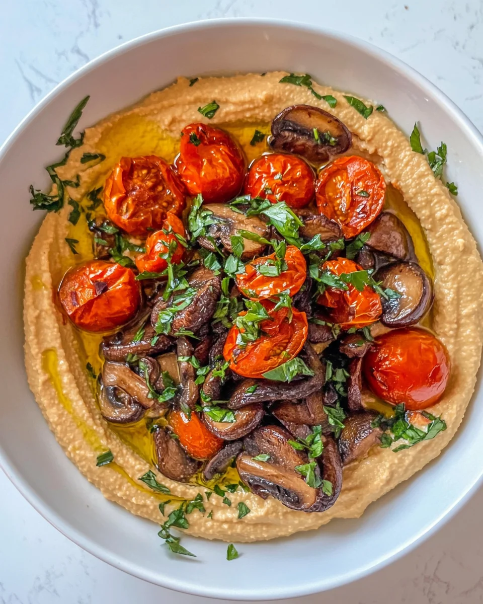 Loaded Hummus with Roasted Tomatoes and Mushrooms Recipe