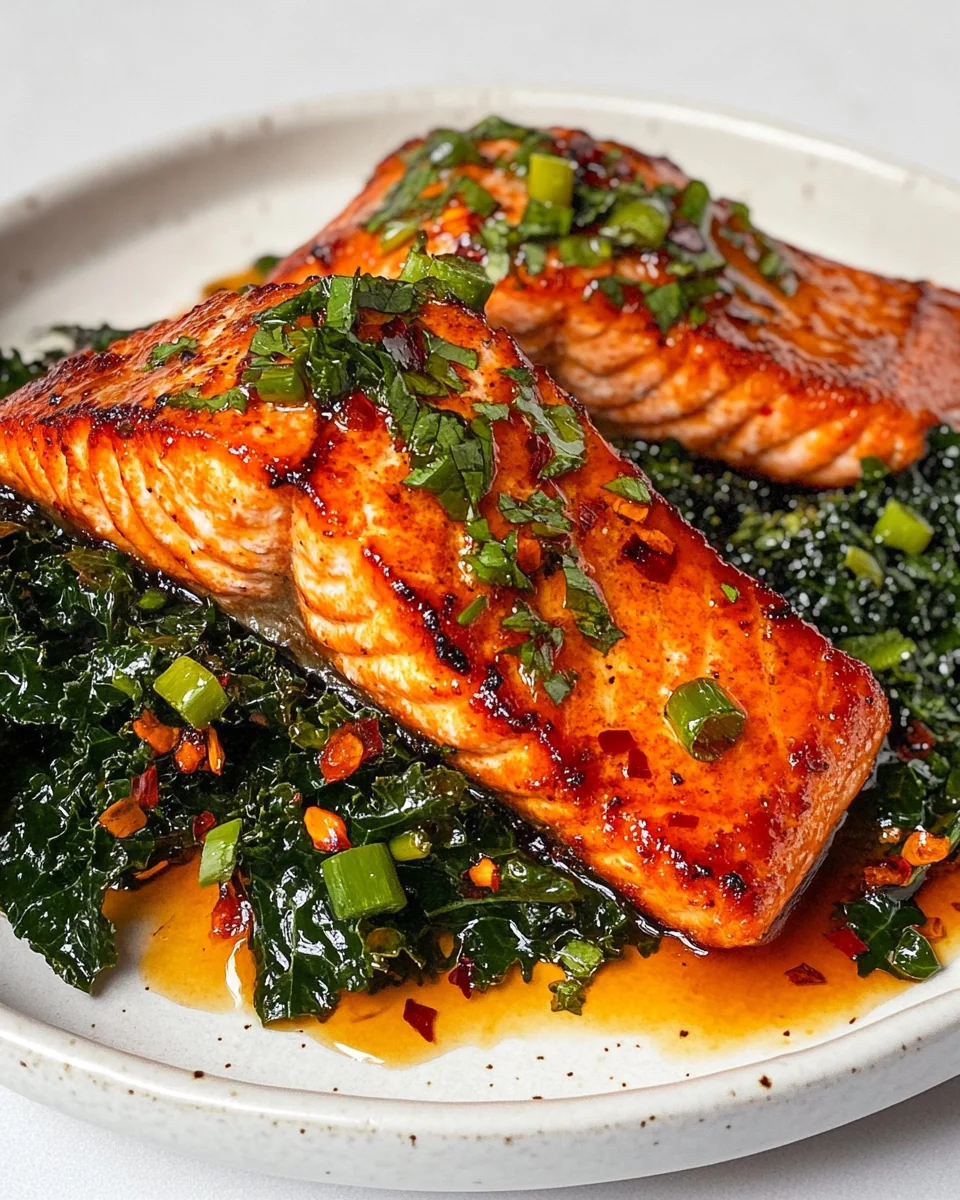 Simple Sriracha Honey Salmon with Fresh Kale - additional image