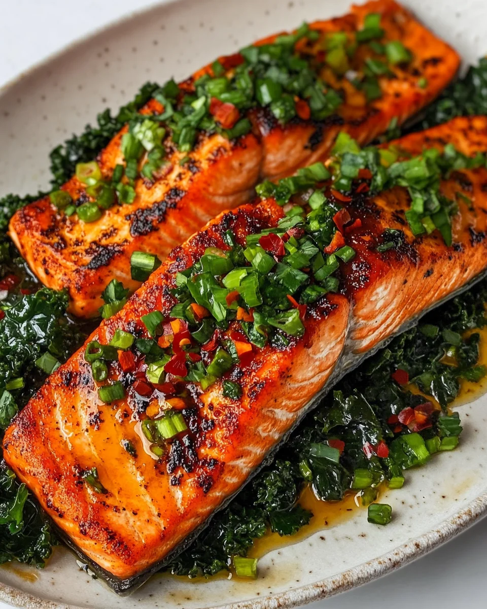Simple Sriracha Honey Salmon with Fresh Kale - additional image