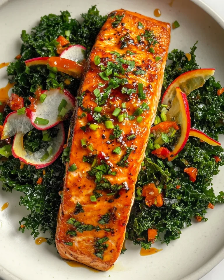 Simple Sriracha Honey Salmon with Fresh Kale