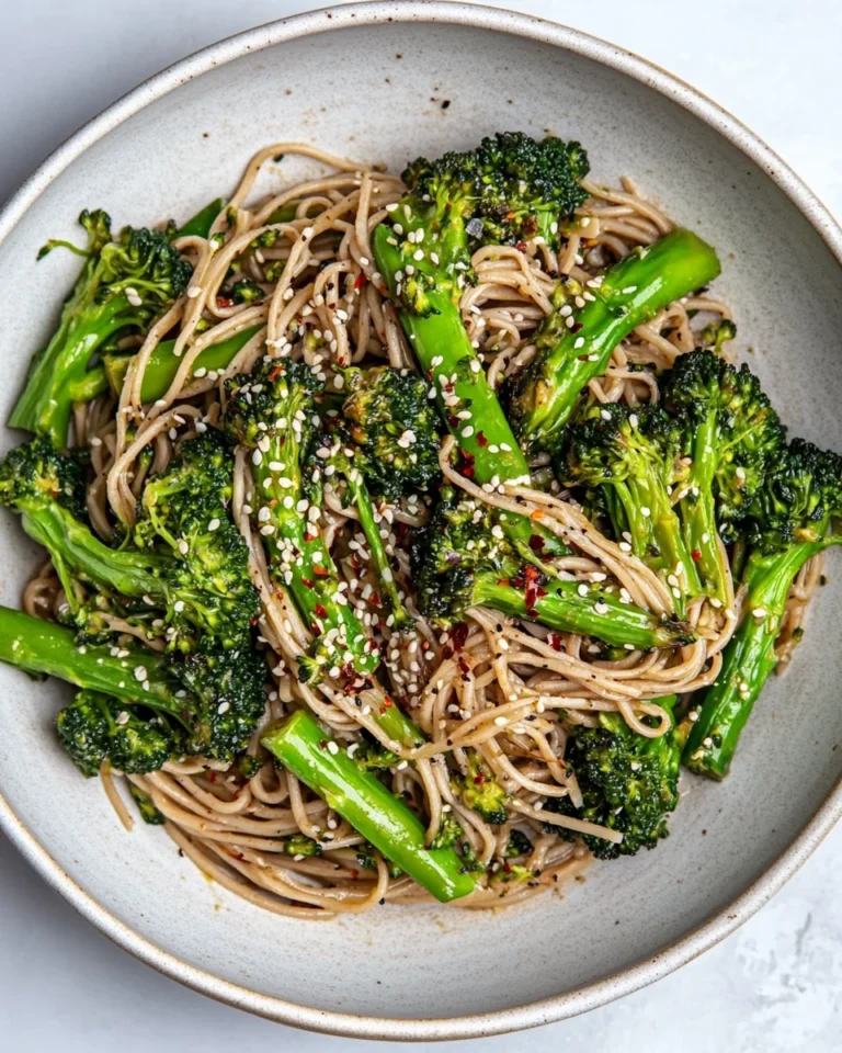 Simple Tahini Noodles With Savory Garlic Broccoli