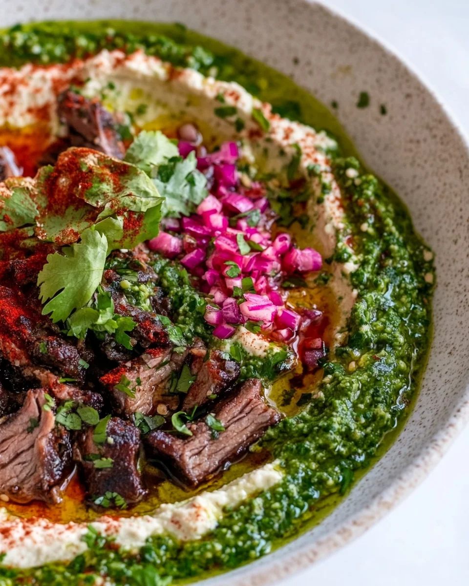 Savory Wild Garlic Hummus with Juicy Harissa Beef - additional image